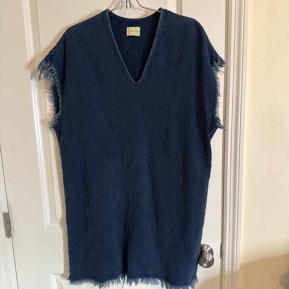 Simon Miller Alawa Frayed Mini Denim Dress Size 1 Small Boho Designer